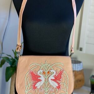 Raj leather beaded Elegant Swan Embroidered Crossbody Bag